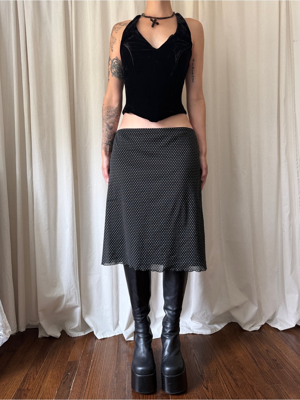 Vintage I.N. Studio Black & White Polka Dot Midi Skirt Women's Size Medium
